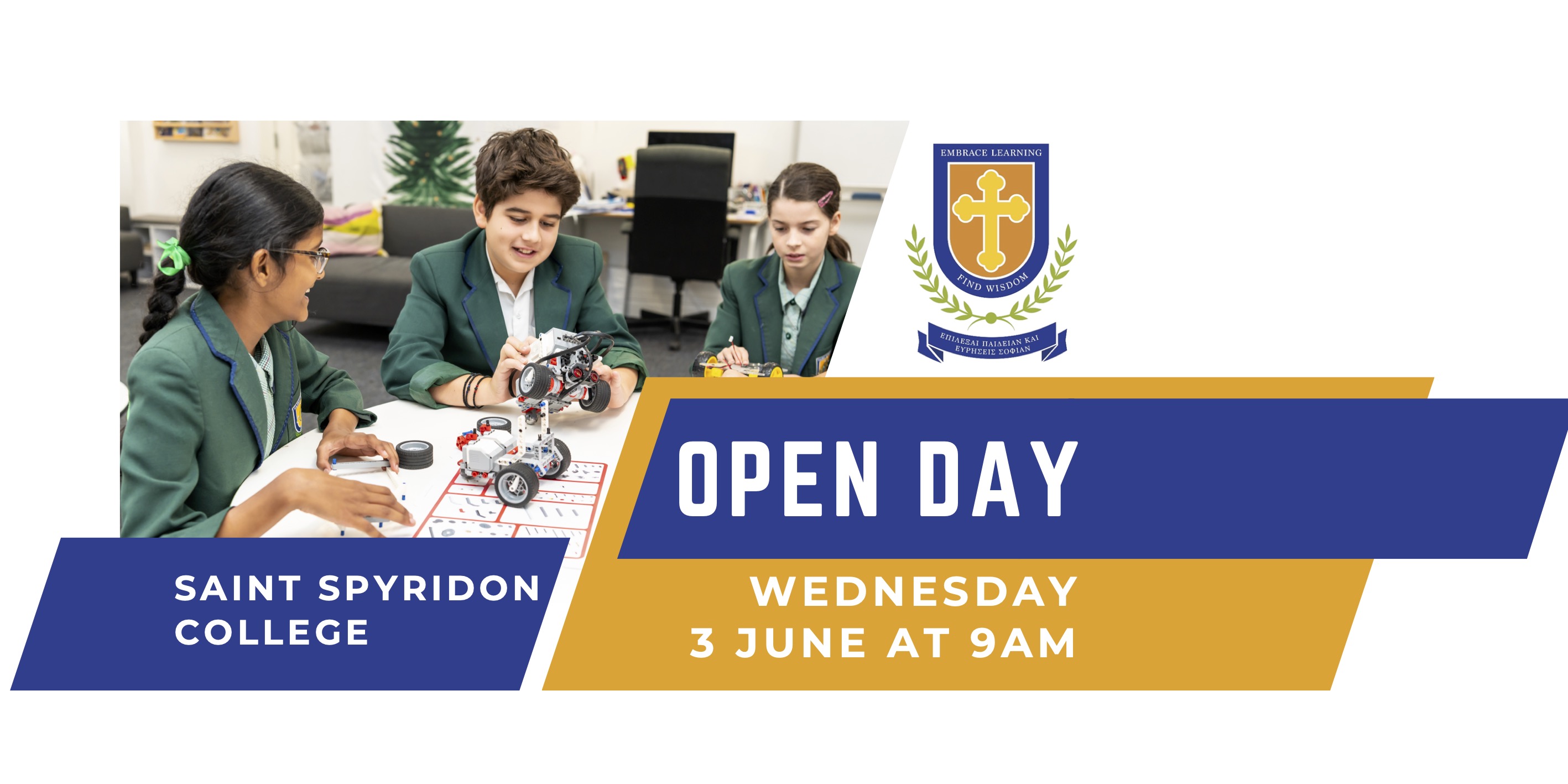Saint Spyridon College Open Day — Wednesday 3 June 2026 from 9am. All welcome.
